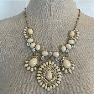 White beaded jeweled statement necklace